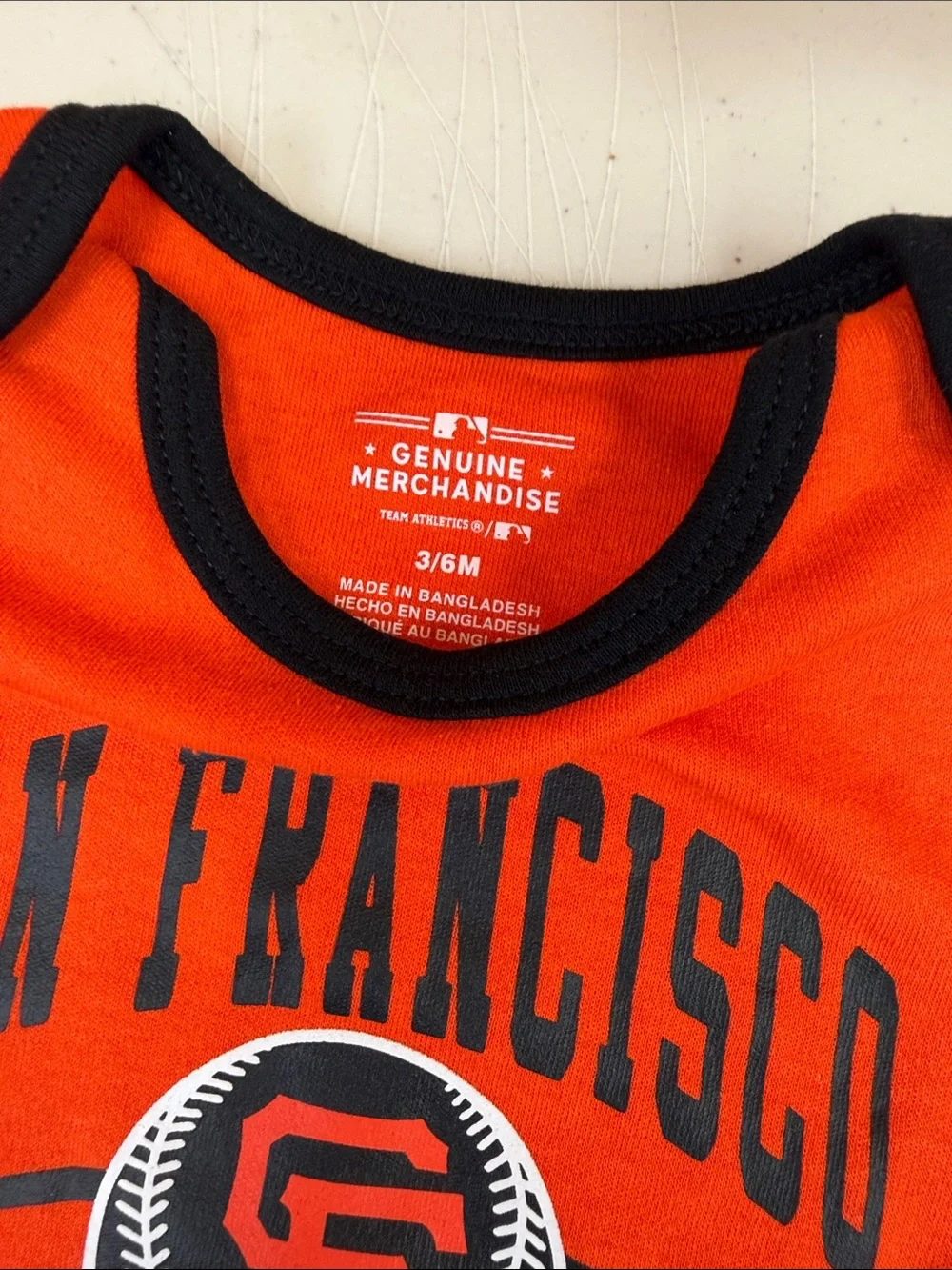 San Francisco Giants Orange & Black Baby One-Piece Bodysuit 3-6 months Onesie